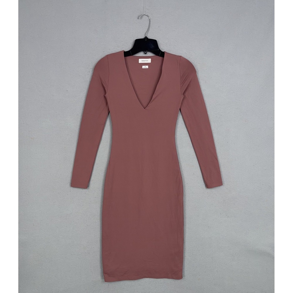 Babaton Dress Womens XS Mauve Pink Long Sleeve V-Neck Minimalist Bodycon